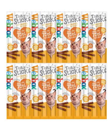 4 Packs Of Tasty Cat Treat Sticks with Chicken & Liver (6 Sticks Per Pack 4 total Units). Made With 75% Fresh Meat Wheat & Grain Free Recipe and Kitten Friendly