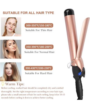 Large Ceramic Curling Wand - 1.5 Inch with Digital Temp Control & Heat-Resistant Glove | Travel-Friendly Beach Waver for Big Bouncy Curls - Rose Gold - Buy Online on GoSupps.com