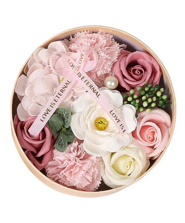 Soap Flowers Gift Box for Mothers Day Gifts Romantic Roses Soap Flowers Box with Greeting Card Round Bath Flowers Box Beautiful Gift for Women Valentines Anniversary Day StyleB Beauty Supplies