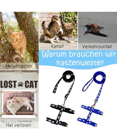 Adjustable Nylon Cat Leash (2 Pieces) - Soft Leash for Kittens Puppies & Rabbits | Marienk fer Print | Black & Blue - Buy Online on GoSupps.com