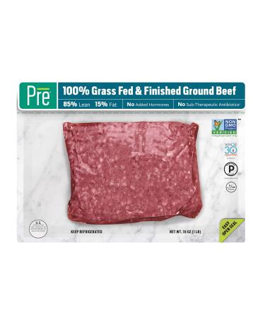 Pre, 85% Lean Ground Beef  100% Grass-Fed, Grass- Finished, and Pasture-Raised  16oz.