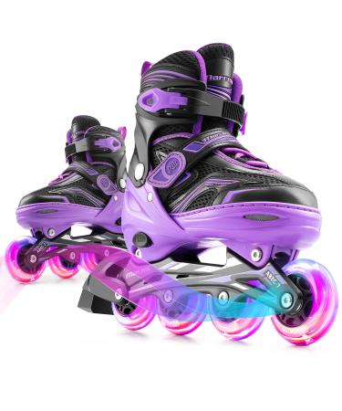MARCENT Adjustable Inline Skates for Boys and Girls, Kids Roller Blades with Light up Wheels Outdoor and Indoor Skates for Beginners Youth Purple M-(1-4)