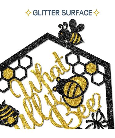 Tenhaisi What Will it Bee Cake Topper - Bumblebee Theme Birthday/Baby Shower/Gender Reveal Party Cake Decors Photo Booth Props - Gold&Black Glitter Cake Topper - Buy Online on GoSupps.com