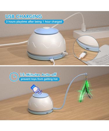 Tyasoleil Automatic Motion Cat Toy - Interactive Motorized Wand with Feathers | USB Charging, 4 Modes | Electronic Exercise Toy for Indoor Cats - Blue - Buy Online on GoSupps.com