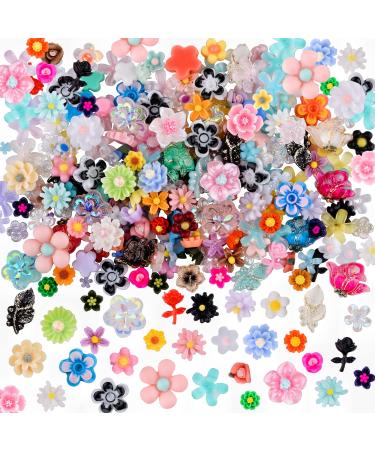 Kikonoke 100 Pieces 3D Resin Flowers Kits Rose Daisy Camellia Leaf Sunflower Shaped Nail Art Stud Jewelry for DIY Crafts Nail Art Decoration Supplies