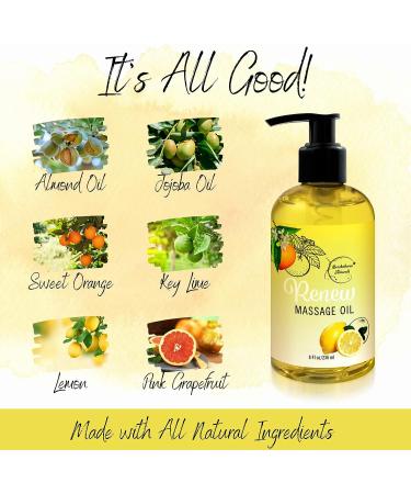 Renew Massage Oil with Orange, Lemon & Peppermint Essential Oils - Ideal for Full Body, Massage Therapy & Home Use | Almond, Grapeseed, & Jojoba Oils by Brookethorne Naturals - Buy Online on GoSupps.com