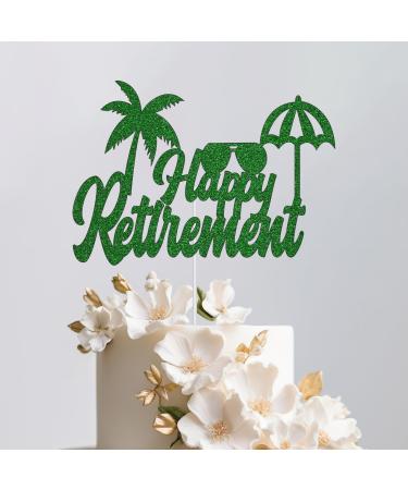 Trimming Shop Glitter Happy Retirement Cake Topper Holiday Beach Style Design for Farewell Retired Party Celebration Cake Decoration Supplies - Green