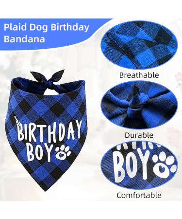 AOT Dog Birthday Party Supplies Plaid Cute Doggy Bandana Set with Happy Birthday Banner Cap Bowtie Birthday Number Puppy Birthday Outfits for Small Medium Dogs Pets Medium BLUE - Buy Online on GoSupps.com