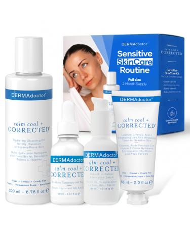 DERMAdoctor Dermatologist Formulated Skincare Set Cleansing Oil Hyaluronic Acid & Niacinamide Serum Bakuchiol Anti Aging Serum Vitamin C Ceramide Barrier Moisturizer for Sensitive Skin