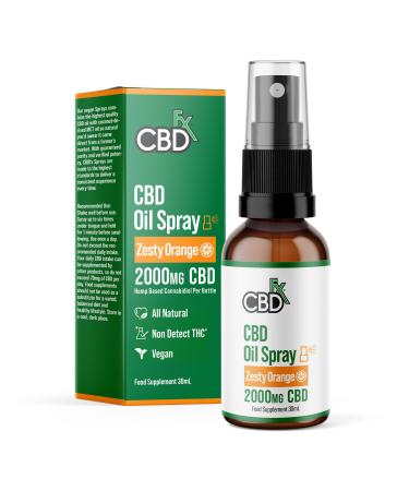 CBDFX 2000mg CBD Spray High Strength Flavoured CBD Oil Zesty Orange Vegan Non-GMO Blended with MCT Oil Improved Purity All Natural No THC 30 ml (40 Days)
