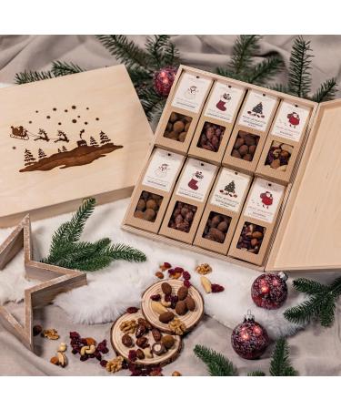 Wellnut Limited Christmas Edition: 8 Gourmet Snack Mixtures in Birch Wood Box | Perfect Holiday Gift of Nuts Fruits & Chocolate - Buy Online on GoSupps.com