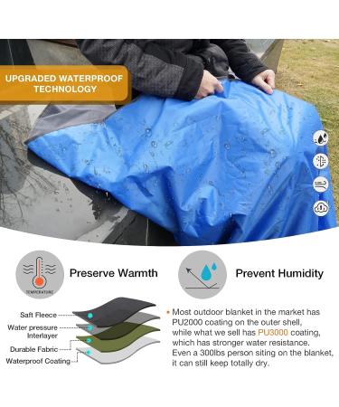 DUKUSEEK Hooded Stadium Blanket | Waterproof & Windproof Outdoor Fleece | Large (79x56) Portable & Wearable | Ideal for Camping, Picnics, Sports & More - Blue - Buy Online on GoSupps.com