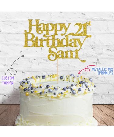 Cakeshop Cake Decoration Pack | Happy Birthday Premium Double Sided Glitter Card Cake Topper Sign & 25g Party Pack of Cake Sugar Sprinkles | Custom Name & Age Cake Decorations (Gold) Non-Prime Glitter Card: Gold - Buy Online on GoSupps.com