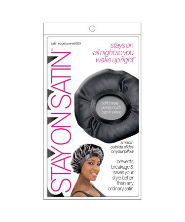 Stay On Satin Edge Bonnet Womens Hair Wrap for Sleeping  Black One Size