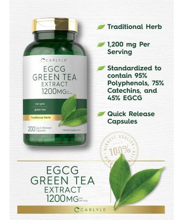 Carlyle EGCG Green Tea Extract | 1200mg | 200 Capsules | Non-GMO and Gluten Free Supplement - Buy Online on GoSupps.com