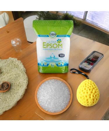 Buy SaltWorks Ultra Epsom Salt 5 Lb - Medium Grain Bath Salt for Relaxation & Detox | Includes Moofin Bath Sponge | Unscented Magnesium Sulfate - Pack of 2 - Buy Online on GoSupps.com