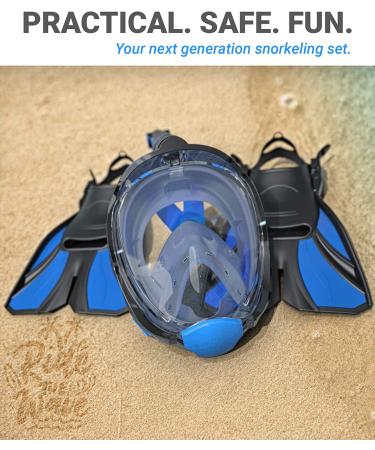 Cozia Design Full Face Snorkel Set - Blue, Adult Size Large-X-Large | 180 Panoramic View, Anti-Fog, Anti-Leak - Includes Adjustable Swim Fins - Buy Online on GoSupps.com