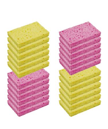 CELOX 24 Pack Large Sponges for Kitchen, Handy Sponges for Dishes, Eco Friendly Cellulose Dish Sponge Bulk, Super Absorbent Cleaning Sponges, DIY Sponges for Kids, 4.5" x 2.8" x 0.6" Pink-yellow 4.5" x 2.8" x 0.6" (24 Pack)