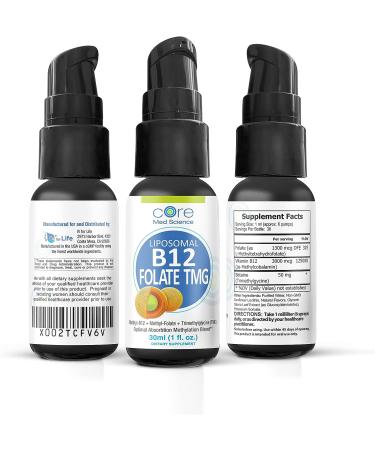 IV for Life Liposomal B-12 Folate TMG - Liquid Spray with 3000mcg B-12, 1300mcg Folate, and 50mg Betaine - Made in USA - Core Med Science - Buy Online on GoSupps.com