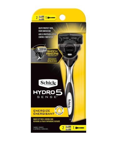 Schick Hydro 5 Sense Energize Razor with Shock Absorb Technology for Men, 1 Handle with 2 Refills 1 Count (Pack of 1)