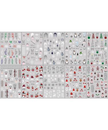 JMEOWIO 10 Sheets Glitter Christmas Nail Art Stickers Decals Self-Adhesive Snowman Snowflake Winter Holiday Black Nail Supplies Nail Art Design Decoration Accessories - Buy Online on GoSupps.com