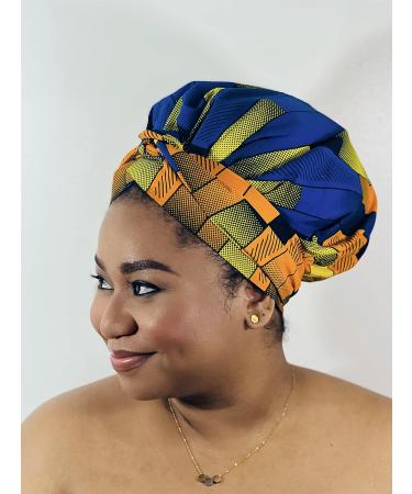 TREJAZ Satin Bonnet Silk Sleep Cap for Women with Long Curly Hair - Blue/Yellow, Large - Buy Online on GoSupps.com