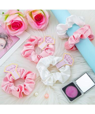 Bridal Hair Scrunchies Set - 10 Satin Bridesmaid Ties for Wedding Accessories (Pink/White) - Buy Online on GoSupps.com
