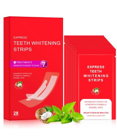 Whitening Strips 14 Treatments, Natural Teeth Whitening Strip for Sensitive Teeth, Enamel Safe for Whiter Teeth, Fast Remove Smoking, Coffee, Wine Stains, Teeth Whitener Teeth Whitening 28 Pcs Menthol 28PCS