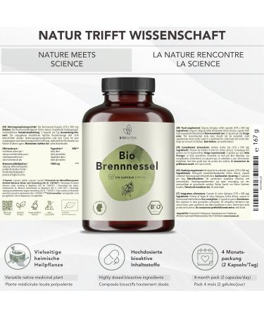 Bionutra Nettle Capsules Bio - 270 x 500mg | Vegan Gluten-Free & Lactose-Free | High Dose Organic Quality | German Made | 4-Month Supply - Buy Online on GoSupps.com