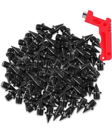 VOCOOL 100 PCS 1/4inch Stainless Steel Track and Cross Country Spikes with Spike Wrench Pyramid Replacement Track Spikes for Sprint Sports Short Running Shoes Black/Silver