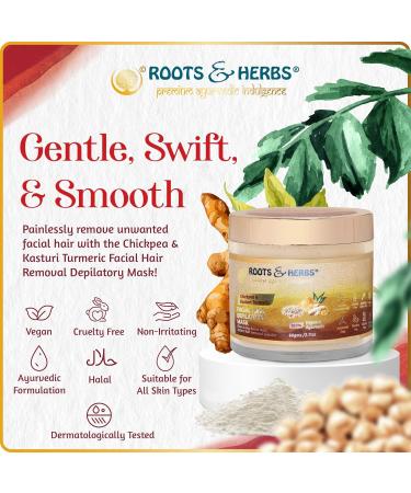 Chickpea & Kasturi Turmeric Facial Hair Removal Powder - Ayurvedic Depilatory Mask for Men & Women - Effective for Chin Jawline & Upper Lips - 2.11oz Roots & Herbs - Buy Online on GoSupps.com