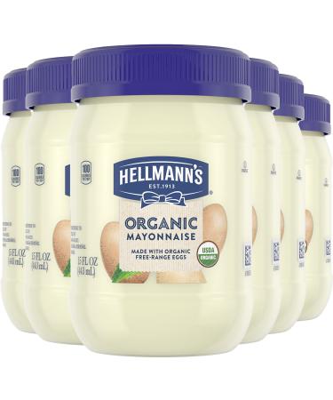 HELLMANN'S Organic Mayonnaise Creamy Condiment for Sandwiches and Simple Meals Original Mayo Rich in Omega-3 ALA 15 Oz Pack Of 6 15 Fl Oz (Pack of 6) Organic