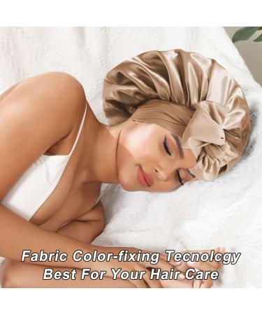 Welrog Silk Night Hair Hood for Women Luxurious Champagne Gold Sleep Cap with 3 Hair Ties | Perfect Bonnet for Healthy Hair - Buy Online on GoSupps.com