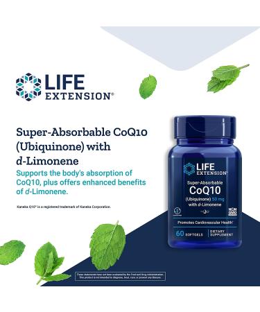 Life Extension Super-Absorbable CoQ10 50mg with d-Limonene - 60 Softgels for Optimal Heart Health - Buy Online on GoSupps.com