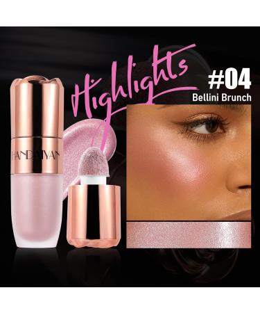  Beliky Girl Liquid highlighter face bronzer with pillow applicator natural shimmer finish light cream and gradient brightening face makeup #Bellini Brunch - Buy Online on GoSupps.com