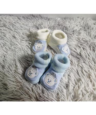 Royal Icon 2 Pairs Baby Booties 0-3 Months | Adorable & Safe Slippers for Newborn Boys & Girls | Soft & Stylish Baby Boots for Indoor & Outdoor Use | White Blue Teddy Design - Buy Online on GoSupps.com