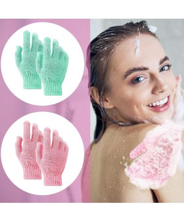 Sibba Bath Gloves - Natural Loofah Exfoliating Wash Gloves for Body and Face - Dead Skin Remover - Double Sided Microfibre Shower Gloves - 2 Pair Pink & Green - Buy Online on GoSupps.com