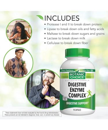Botanic Choice Digestive Enzyme Complex - Digestive Aid for Healthy Gut Supplement for Better Digestion and Improved Nutrient Absorption to Ease Abdominal Bloating - 90 Pills - Buy Online on GoSupps.com