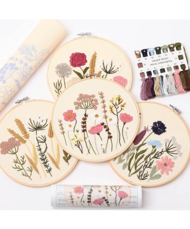 REEWISLY Embroidery Kit for Beginners 4 Sets  Hand DIY Cross Stitch Kits 4 pcs Embroidery Hoop 4 pcs Plants Flowers Embroidery Patterns and Threads Easy for The Embroidery Beginners to Learn  Kit S366