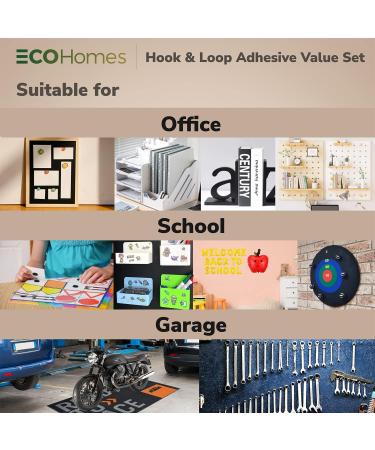ECOHomes Hook and Loop Tape Set | Interlocking Fasteners for Sewing, Mounting & Fastening | Includes 1 Roll, 8 Strips, 220 Self Adhesive Dots | Black Fabric Tape - Buy Online on GoSupps.com