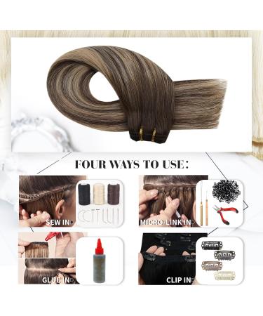 Moresoo Human Hair Weft Extensions 24 Inch Dark Brown Ombre to Caramel Blonde Double Weft - 100g/Pack - Sew in Real Hair Extensions #4/27/4 - Buy Online on GoSupps.com