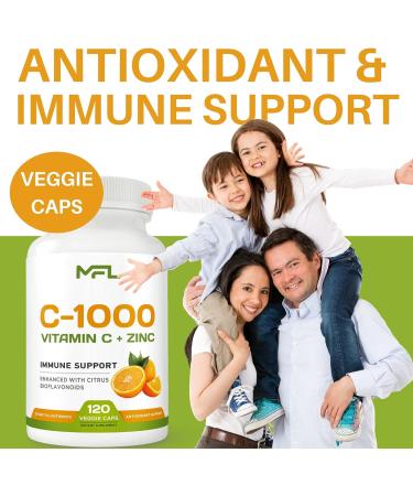 Vitamin C + Zinc 1000mg | Citrus Bioflavonoids | Non-GMO | 120 Vegan Capsules - Buy Online on GoSupps.com