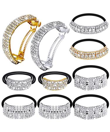 10 Pcs Glitter Elastic Scrunchies  Hair Ties  Ponytail Holders  Bling Rhinestones Hair Bands  Silver Gold Hair Accessories  Hair Clip Barrettes for Valentine's Day Women Girls