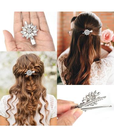 Sibba Rhinestone Bridal Hair Barrettes - 2 PCS Large Diamante Wedding Hairpins with Flower Design for Women - Elegant Crystal Hair Clip Accessories - Buy Online on GoSupps.com