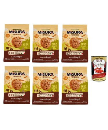 Italian Gourmet E.R. Misura Fibrextra Whole Wheat Biscuits Pack of 6 100% Whole Wheat Flour High in Fiber Cookies 330g + Italian Gourmet Polpa 400g