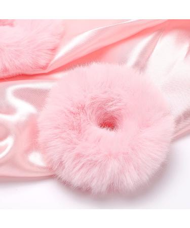 Pom Pom Hair Ties - Sightor 4pcs Ponytail Holders with Faux Rabbit Fur | Fluffy Elastic Hair Bands for Women | Light Pink - Buy Online on GoSupps.com