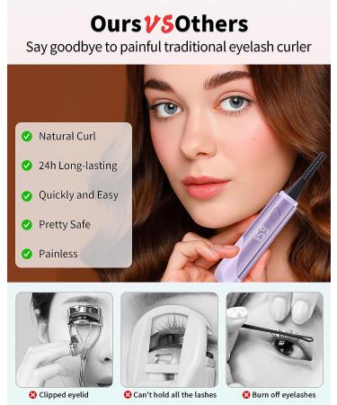 Heated Eyelash Curler with LED Display - USB Rechargeable, 4 Temp Settings, Long Lasting Natural Curl - Best Seller for Women - Purple - Buy Online on GoSupps.com