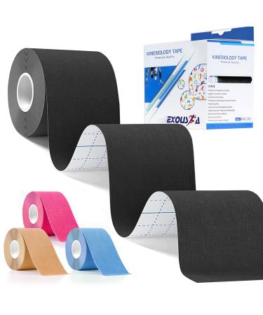 Kinesiology Tapes 16.4 feet Uncut Per Roll Sports Tape for Exercise Elastic Water Resistant Injury Kinetic Tape to Relieve Muscle Pain Physio Tape for Shoulders Knees Ankles and Protect Joints Black