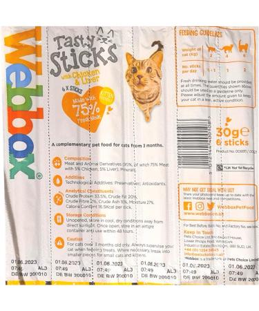 4 Packs Of Tasty Cat Treat Sticks with Chicken & Liver (6 Sticks Per Pack 4 total Units). Made With 75% Fresh Meat Wheat & Grain Free Recipe and Kitten Friendly - Buy Online on GoSupps.com