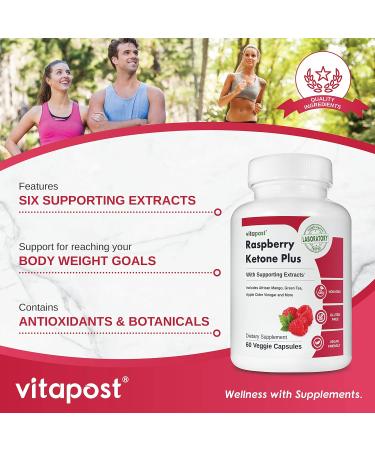 VitaPost Raspberry Ketone Plus - 60 Capsules with African Mango, Green Tea, Apple Cider Vinegar & Kelp - Buy Online on GoSupps.com
